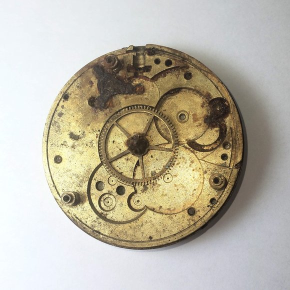 4 Vintage Pocket Watch Faces/Dials Porcelain Brass Movement Part Gears Steampunk - Picture 4 of 10